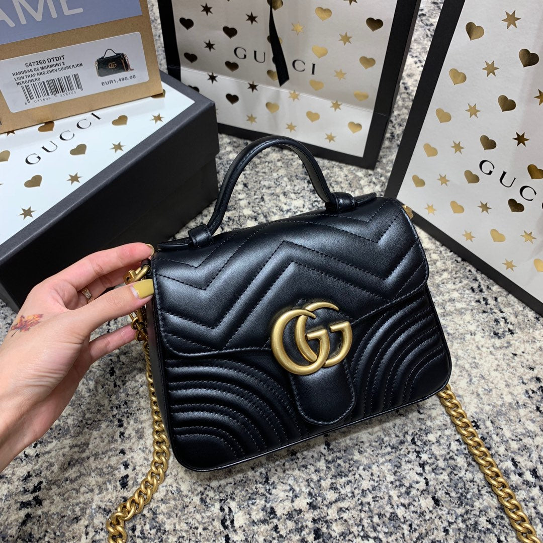 GG MARMONT 21CM MINI TOP BLACK CALFSKIN GOLD HARDWARE
