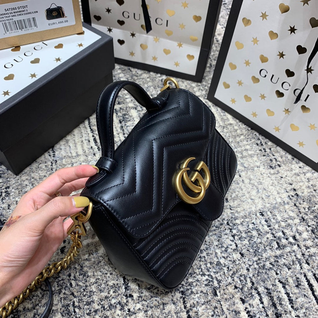 GG MARMONT 21CM MINI TOP BLACK CALFSKIN GOLD HARDWARE