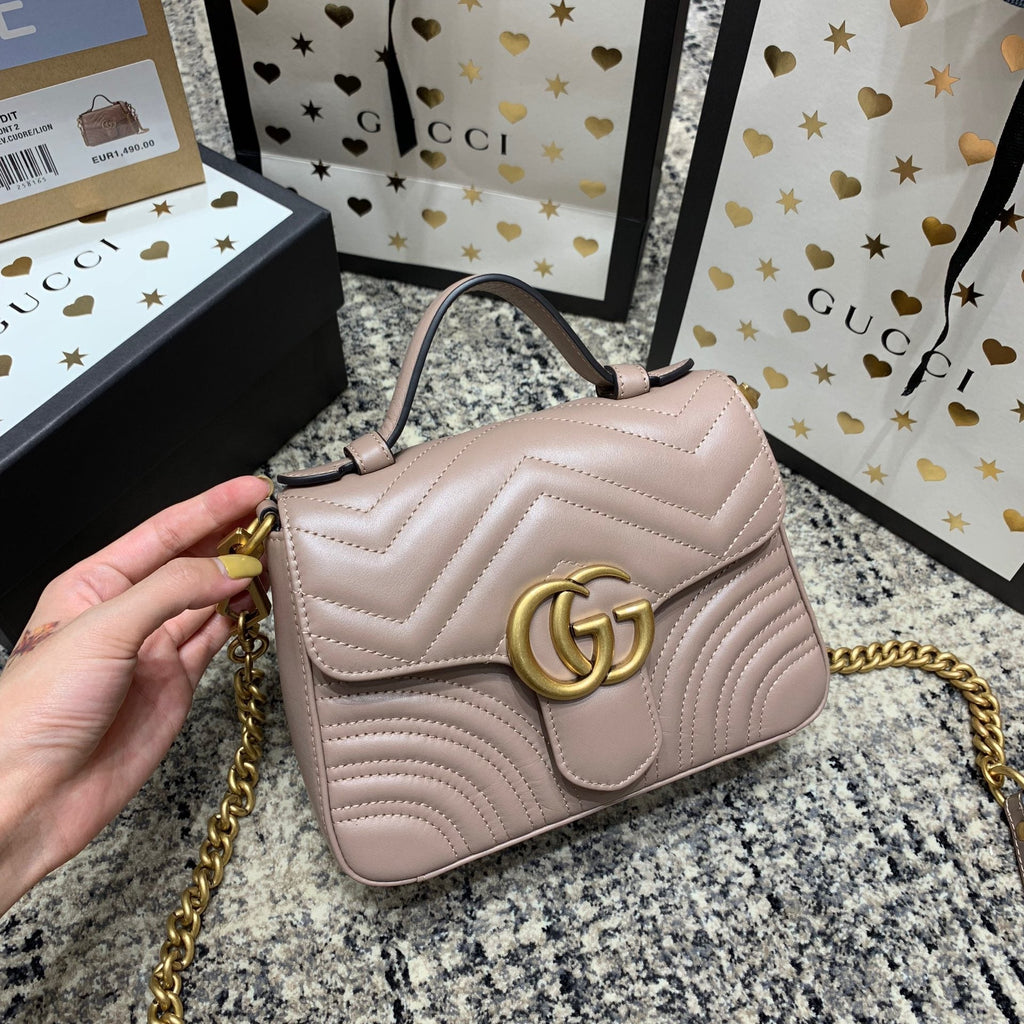 GG MARMONT 21CM MINI TOP DARK BEIGE CALFSKIN GOLD HARDWARE