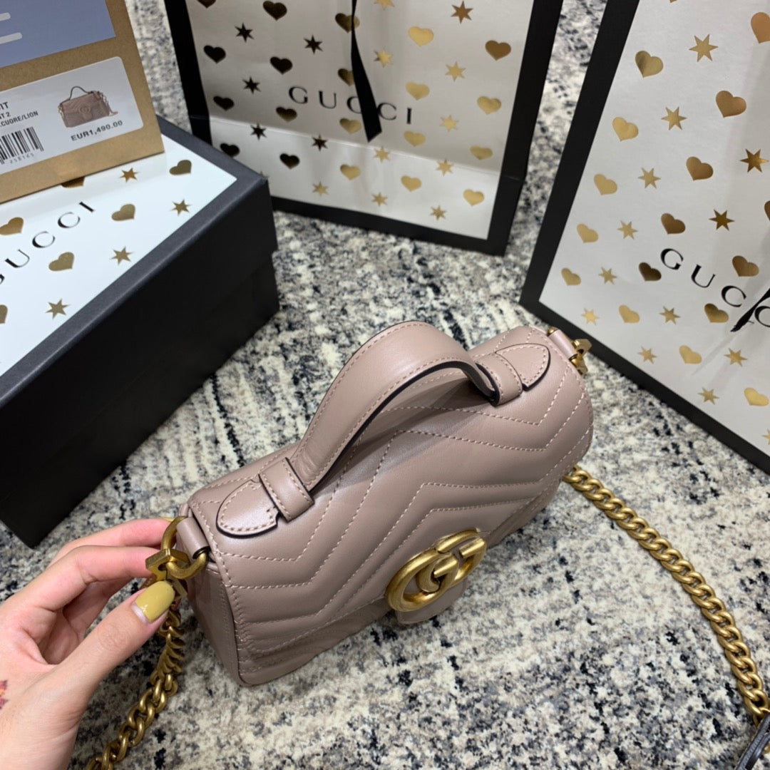 GG MARMONT 21CM MINI TOP DARK BEIGE CALFSKIN GOLD HARDWARE