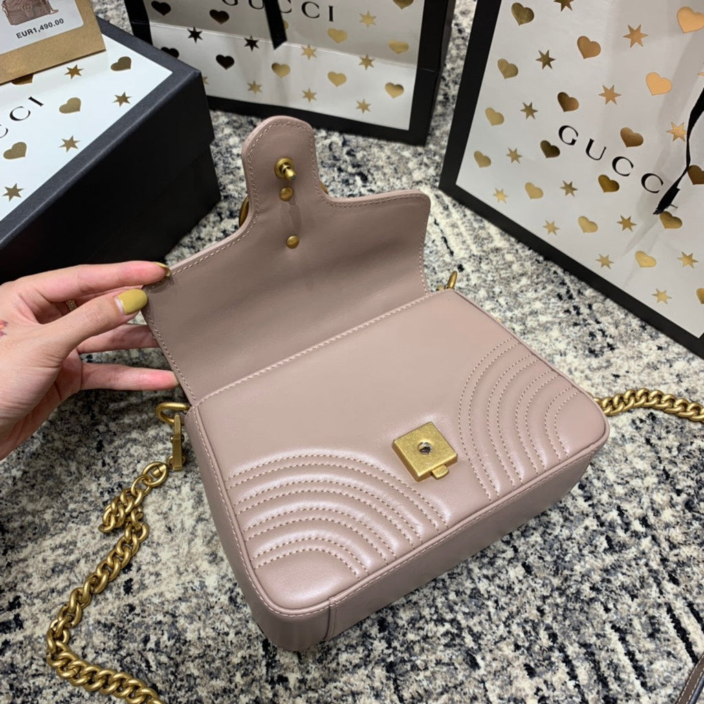 GG MARMONT 21CM MINI TOP DARK BEIGE CALFSKIN GOLD HARDWARE