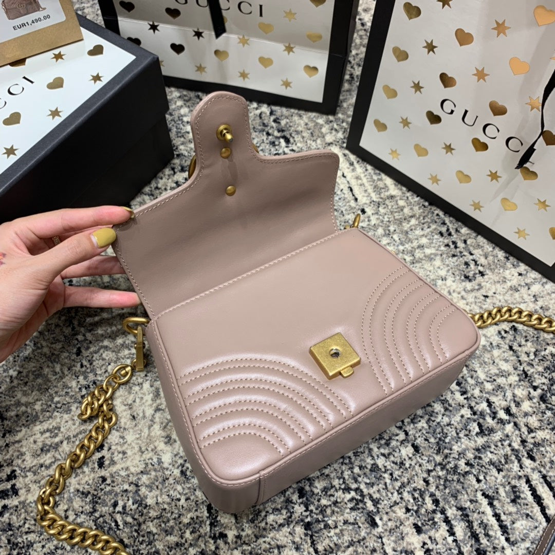 GG MARMONT 21CM MINI TOP DARK BEIGE CALFSKIN GOLD HARDWARE