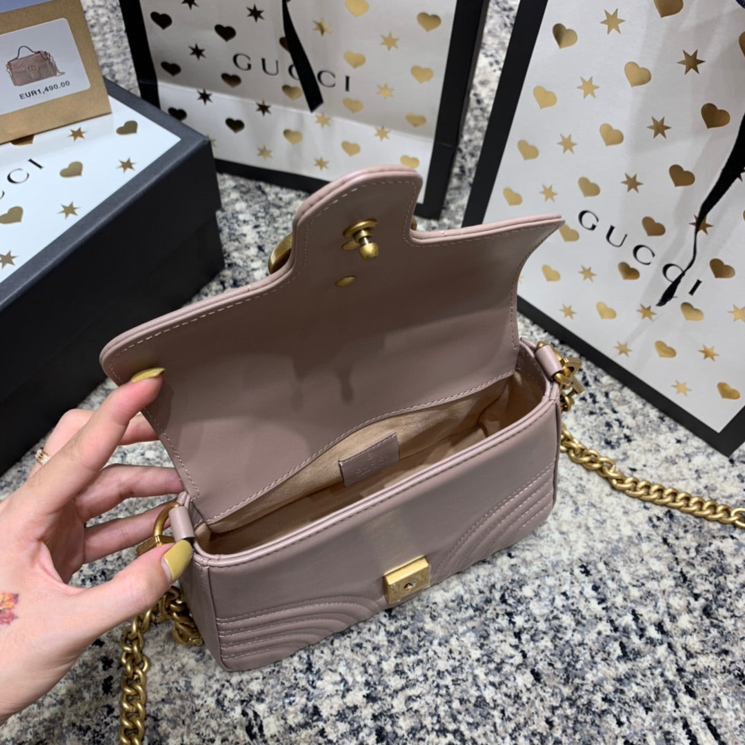 GG MARMONT 21CM MINI TOP DARK BEIGE CALFSKIN GOLD HARDWARE