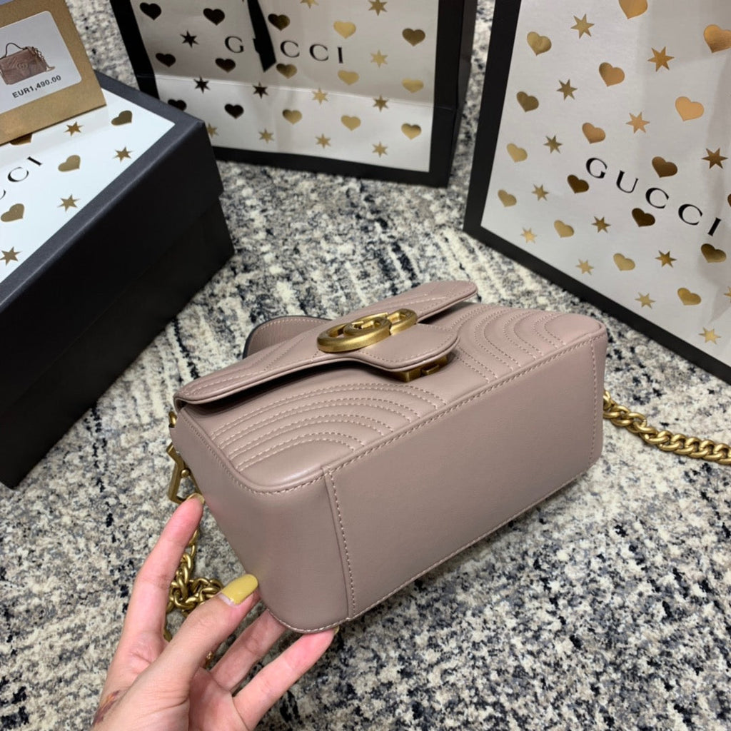 GG MARMONT 21CM MINI TOP DARK BEIGE CALFSKIN GOLD HARDWARE