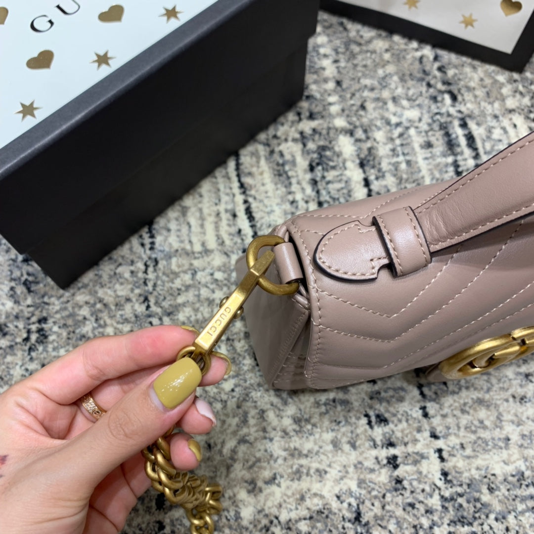 GG MARMONT 21CM MINI TOP DARK BEIGE CALFSKIN GOLD HARDWARE