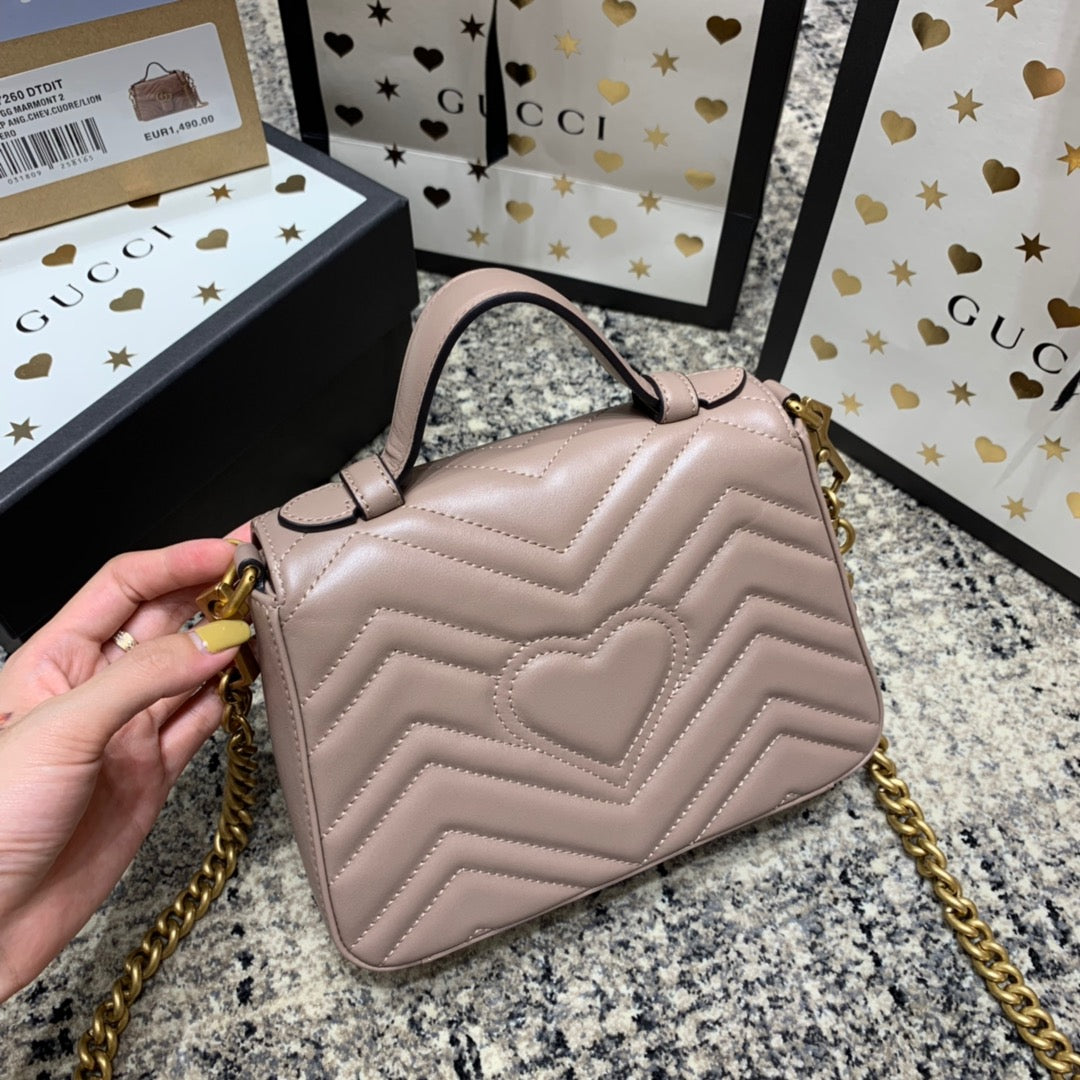 GG MARMONT 21CM MINI TOP DARK BEIGE CALFSKIN GOLD HARDWARE