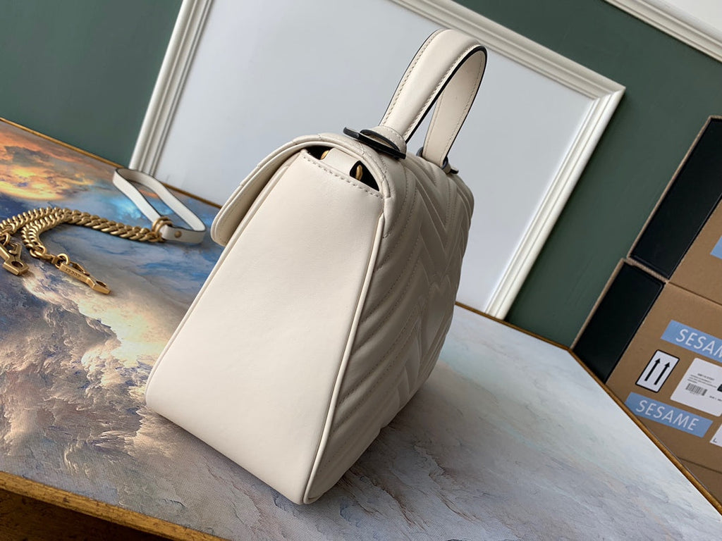 GG MARMONT 26.5CM WHITE CALFSKIN GOLD HARDWARE