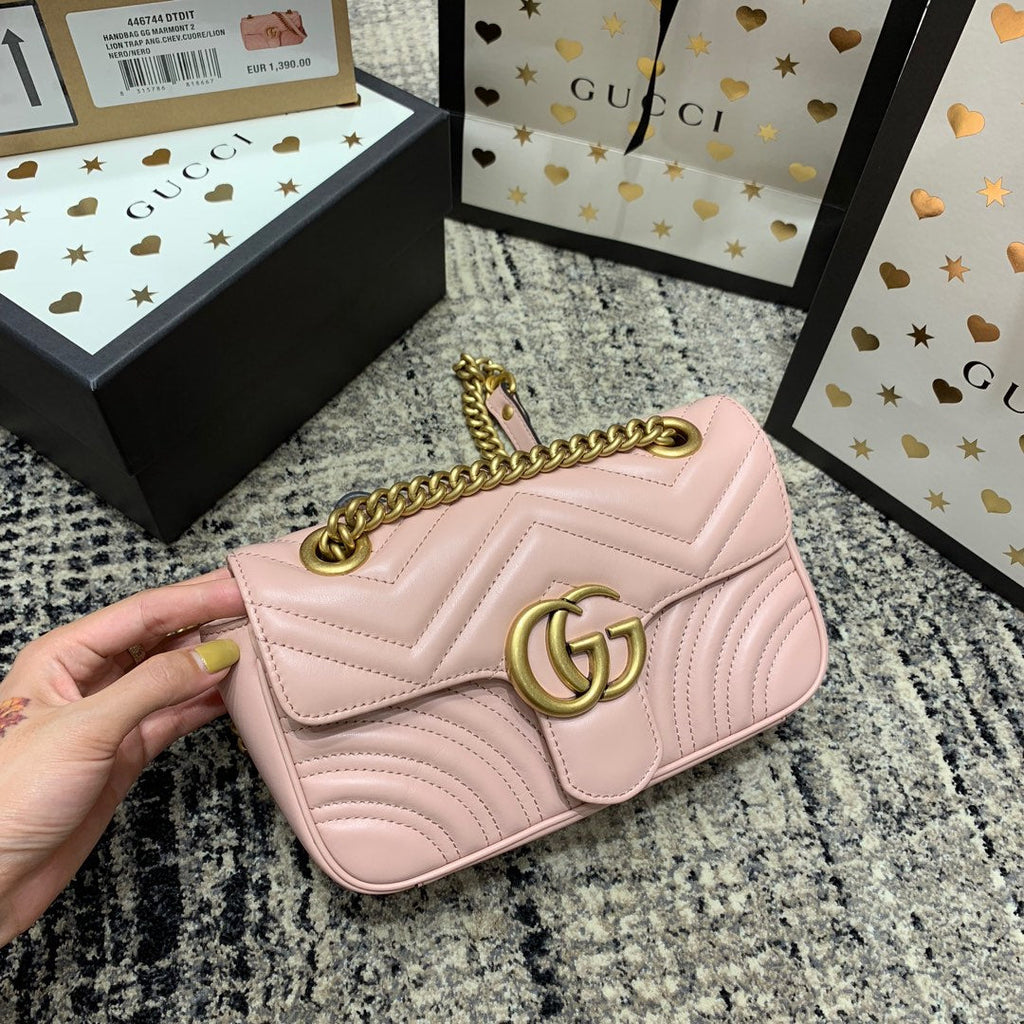 GG MARMONT 22CM PINK CALFSKIN GOLD HARDWARE