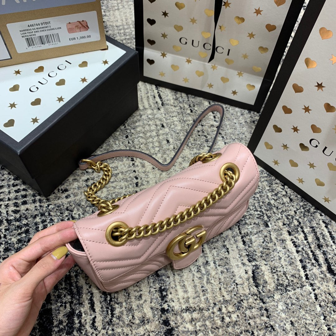 GG MARMONT 22CM PINK CALFSKIN GOLD HARDWARE