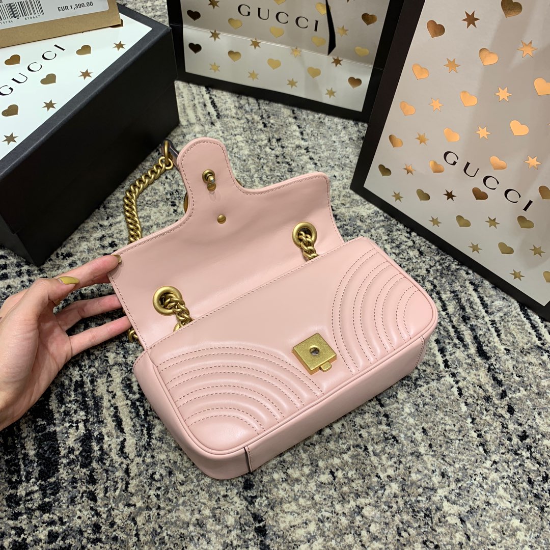 GG MARMONT 22CM PINK CALFSKIN GOLD HARDWARE