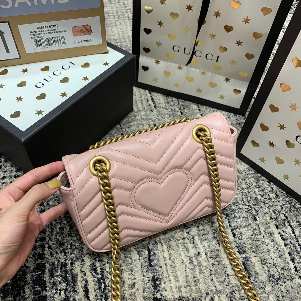 GG MARMONT 22CM PINK CALFSKIN GOLD HARDWARE