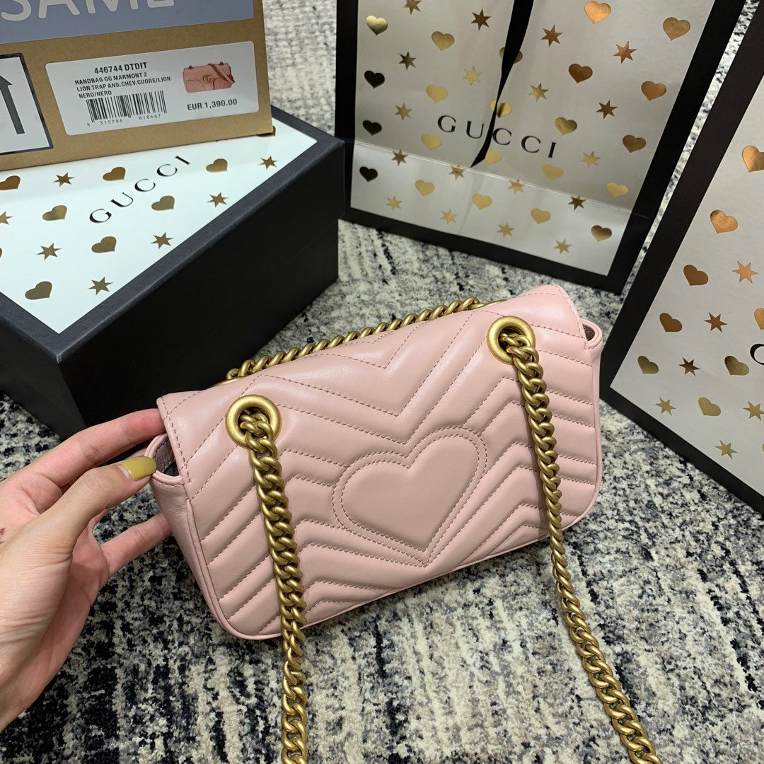GG MARMONT 22CM PINK CALFSKIN GOLD HARDWARE