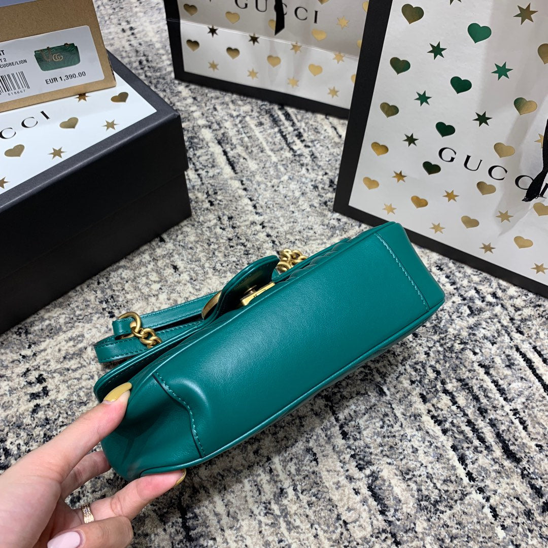 GG MARMONT 22CM TURQUOISE CALFSKIN GOLD HARDWARE
