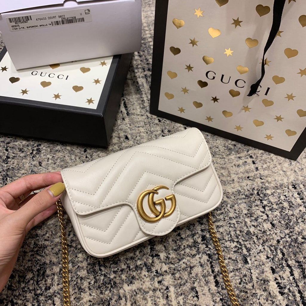 GG MARMONT MINI 16.5CM WHITE CALFSKIN GOLD HARDWARE