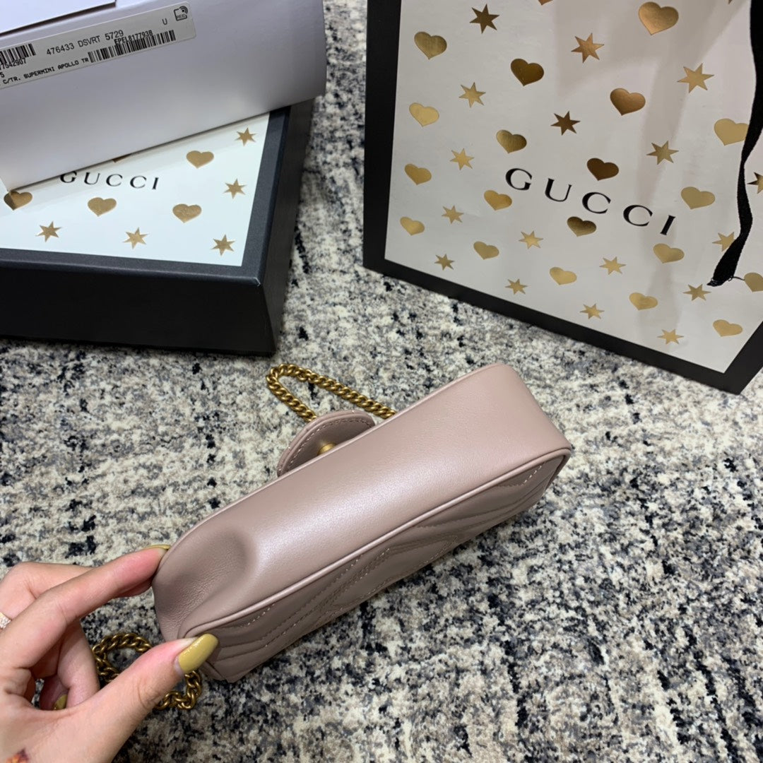 GG MARMONT MINI 16.5CM DARK BEIGE CALFSKIN GOLD HARDWARE