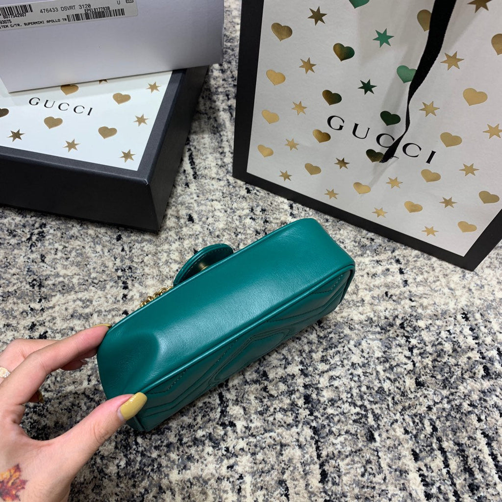 GG MARMONT MINI 16.5CM TURQUOISE CALFSKIN GOLD HARDWARE